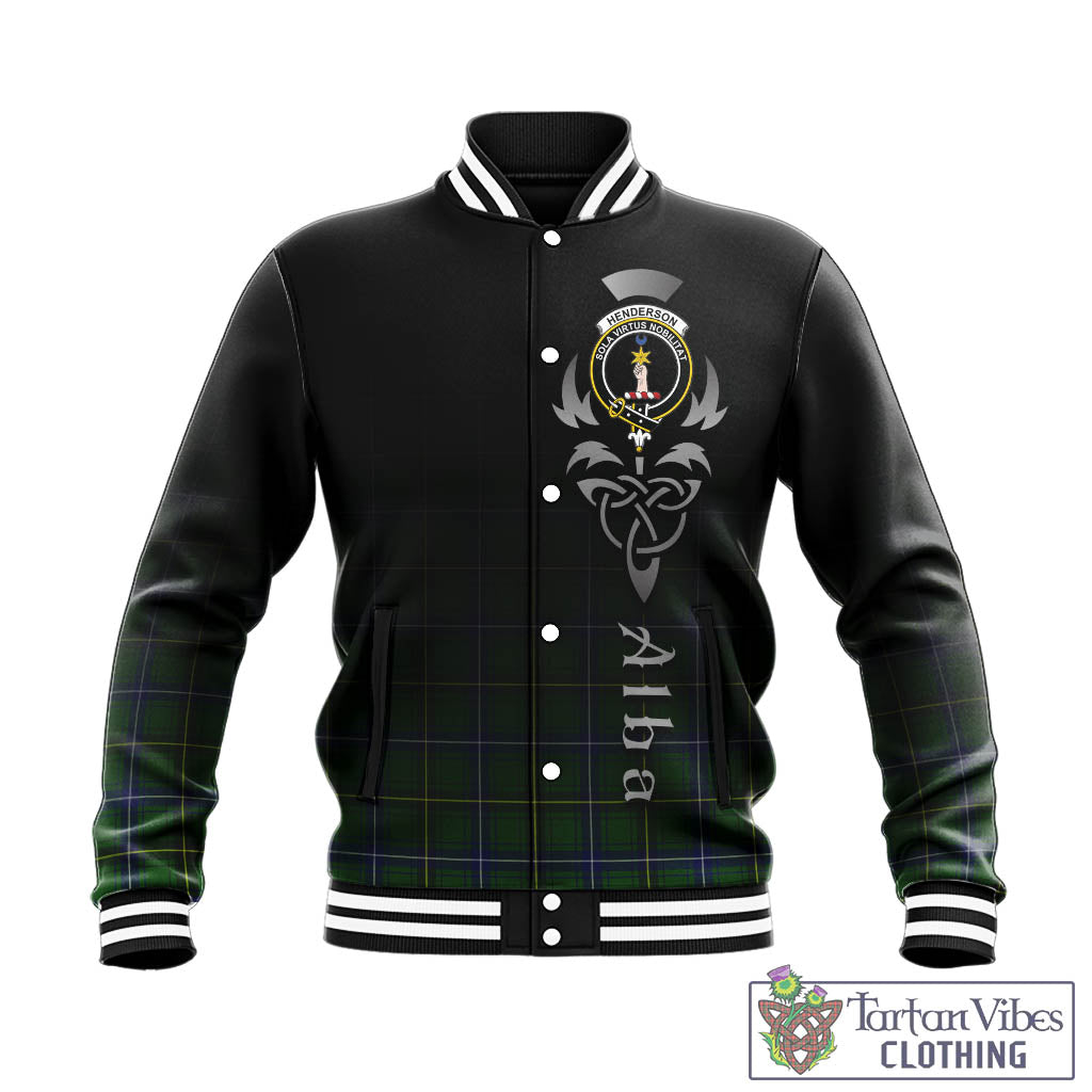 Tartan Vibes Clothing Henderson Modern Tartan Baseball Jacket Featuring Alba Gu Brath Family Crest Celtic Inspired