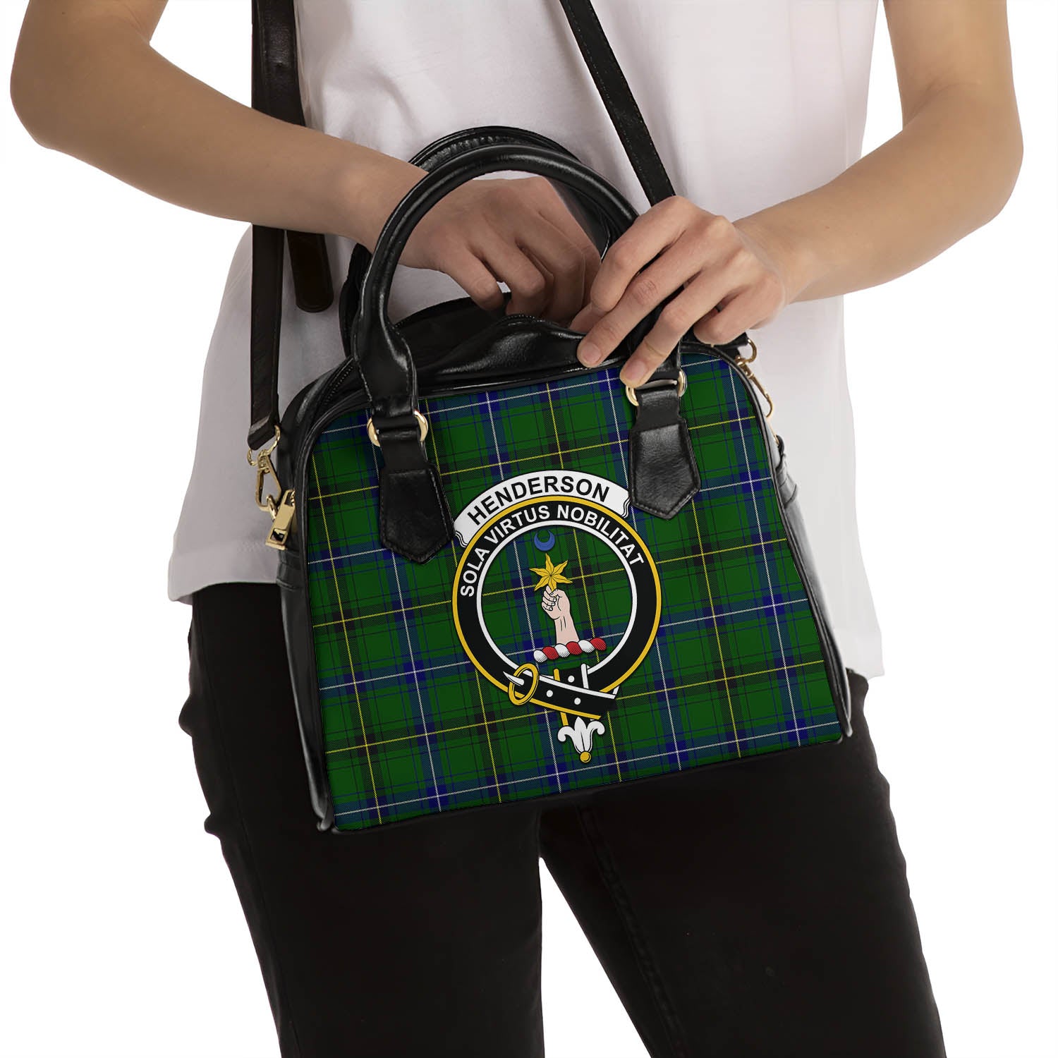 Henderson Modern Tartan Shoulder Handbags with Family Crest - Tartanvibesclothing