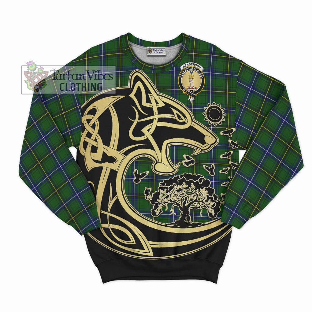 Henderson Tartan Sweatshirt with Family Crest Celtic Wolf Style - Tartan Vibes Clothing