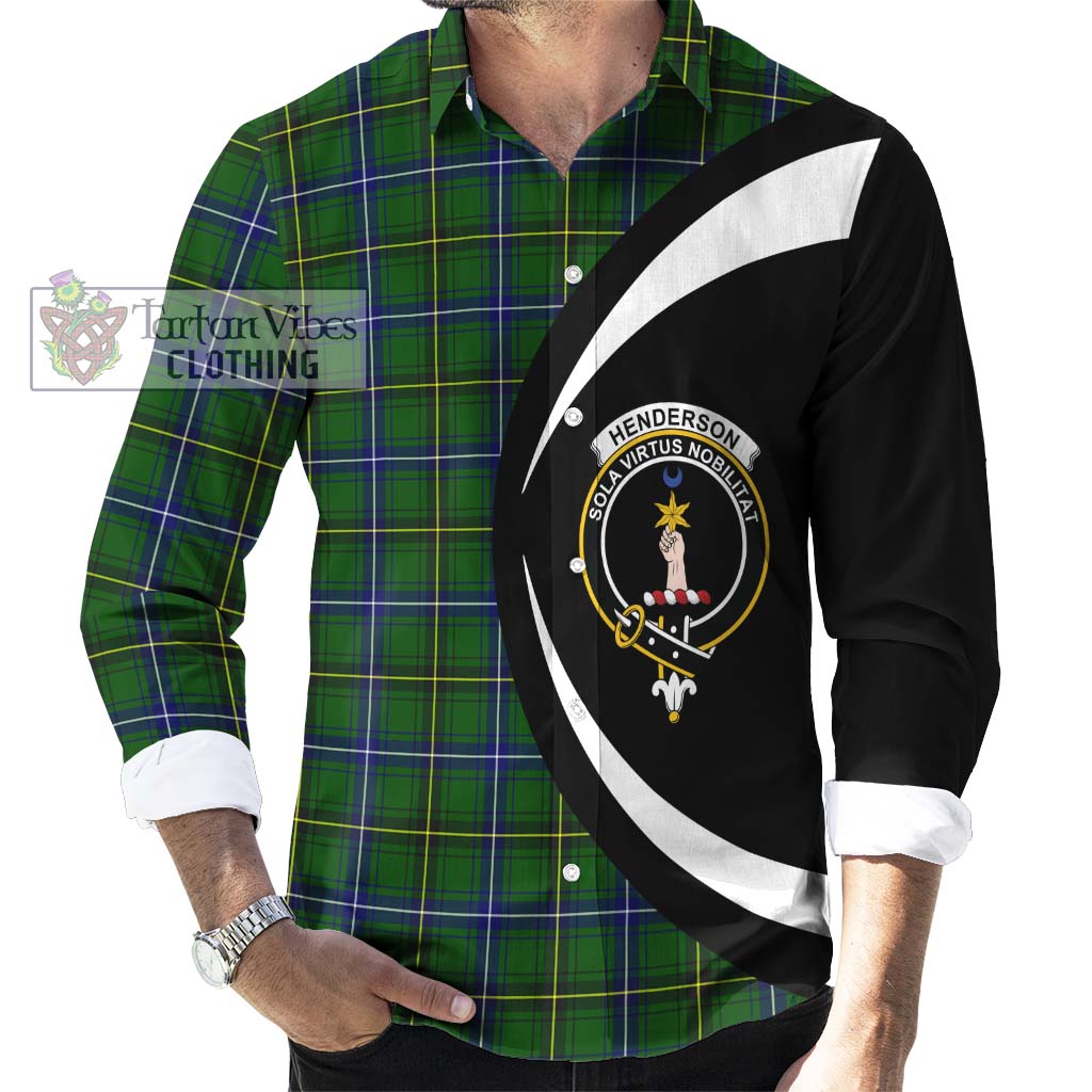 Henderson Tartan Long Sleeve Button Up with Family Crest Circle Style - Tartan Vibes Clothing