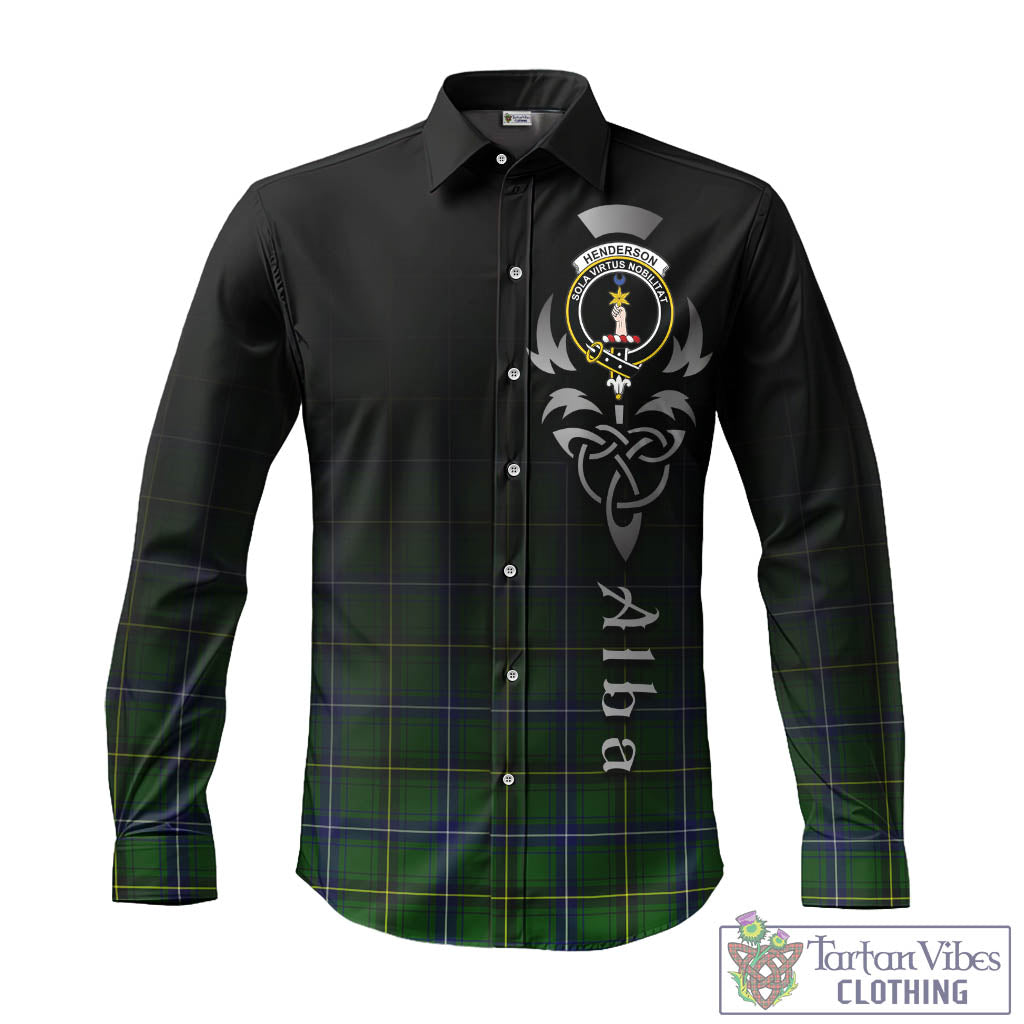 Tartan Vibes Clothing Henderson Modern Tartan Long Sleeve Button Up Featuring Alba Gu Brath Family Crest Celtic Inspired