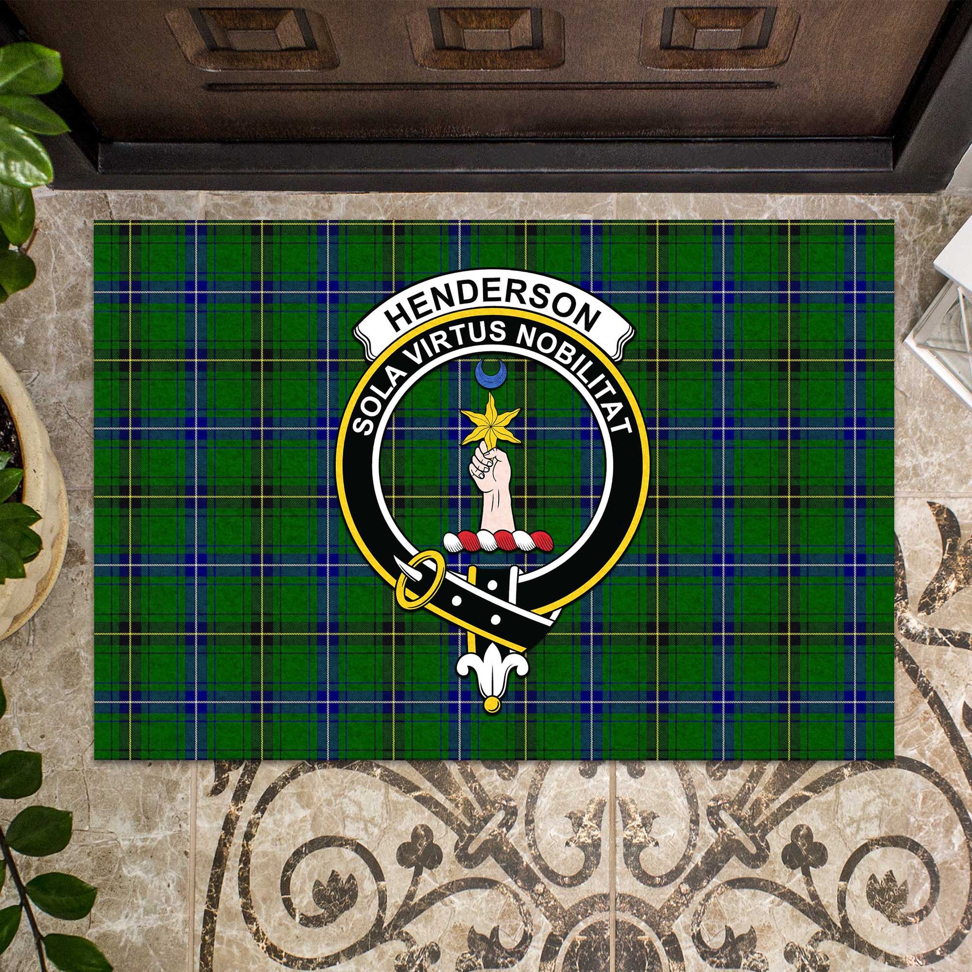 Henderson Modern Tartan Door Mat with Family Crest - Tartanvibesclothing