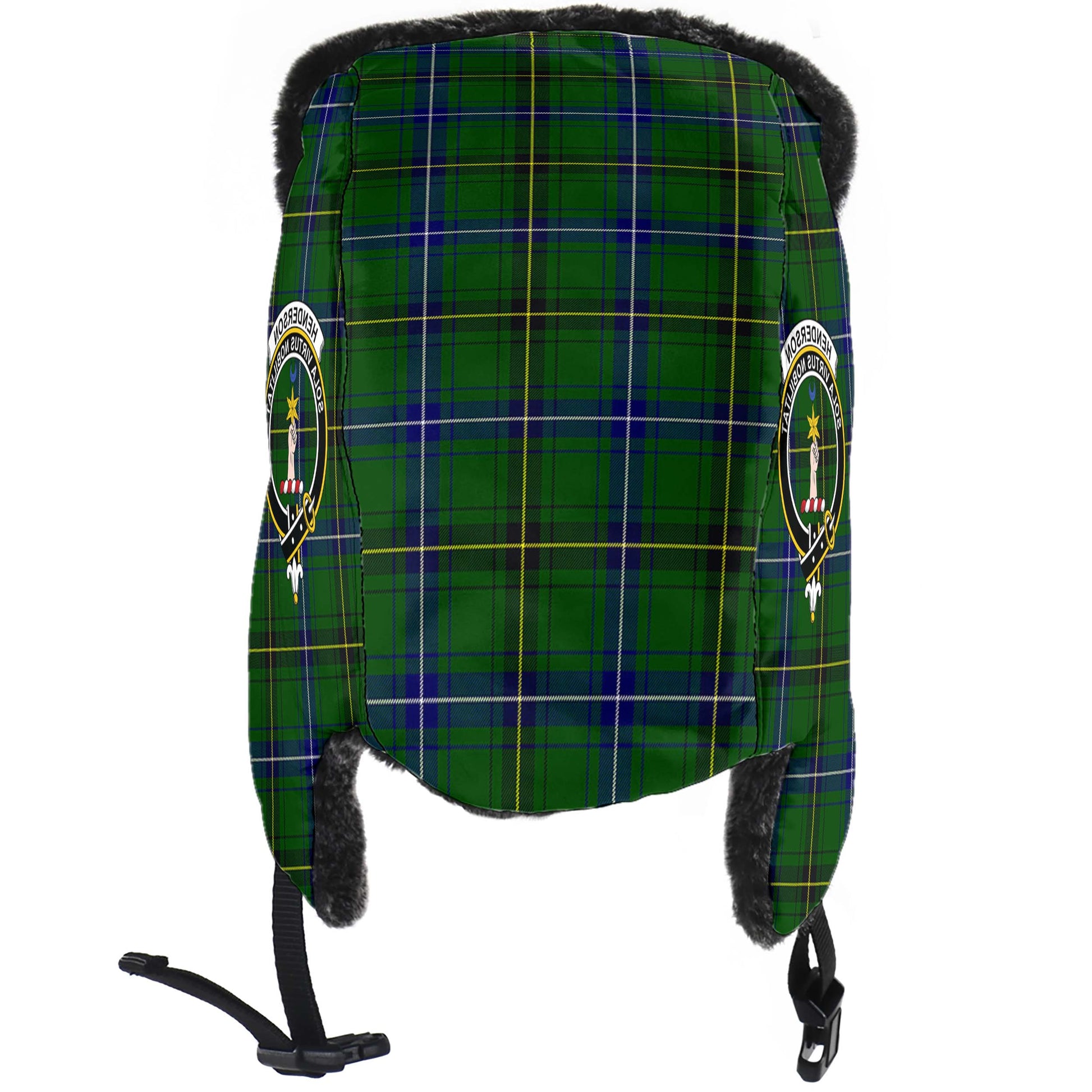 Henderson Modern Tartan Winter Trapper Hat with Family Crest - Tartanvibesclothing