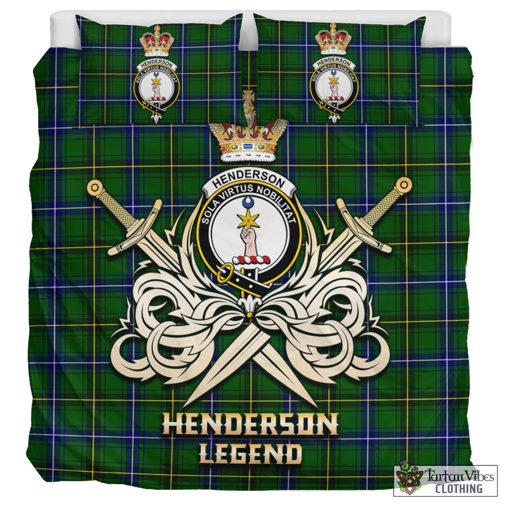 Tartan Vibes Clothing Henderson Modern Tartan Bedding Set with Clan Crest and the Golden Sword of Courageous Legacy