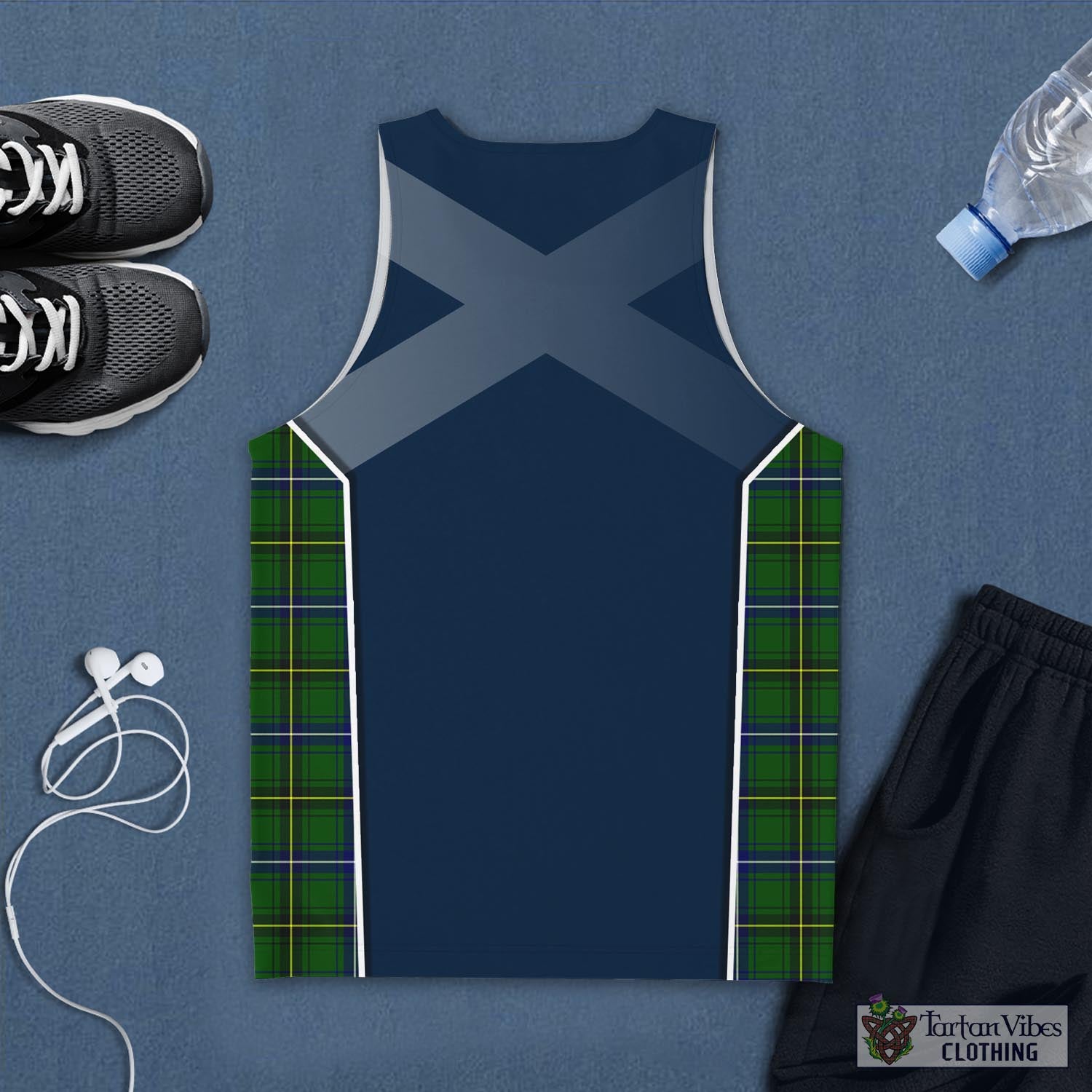 Tartan Vibes Clothing Henderson Modern Tartan Men's Tanks Top with Family Crest and Scottish Thistle Vibes Sport Style