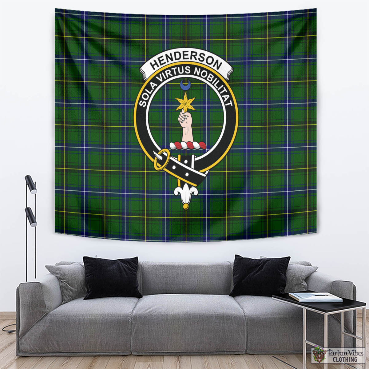 Tartan Vibes Clothing Henderson Modern Tartan Tapestry Wall Hanging and Home Decor for Room with Family Crest