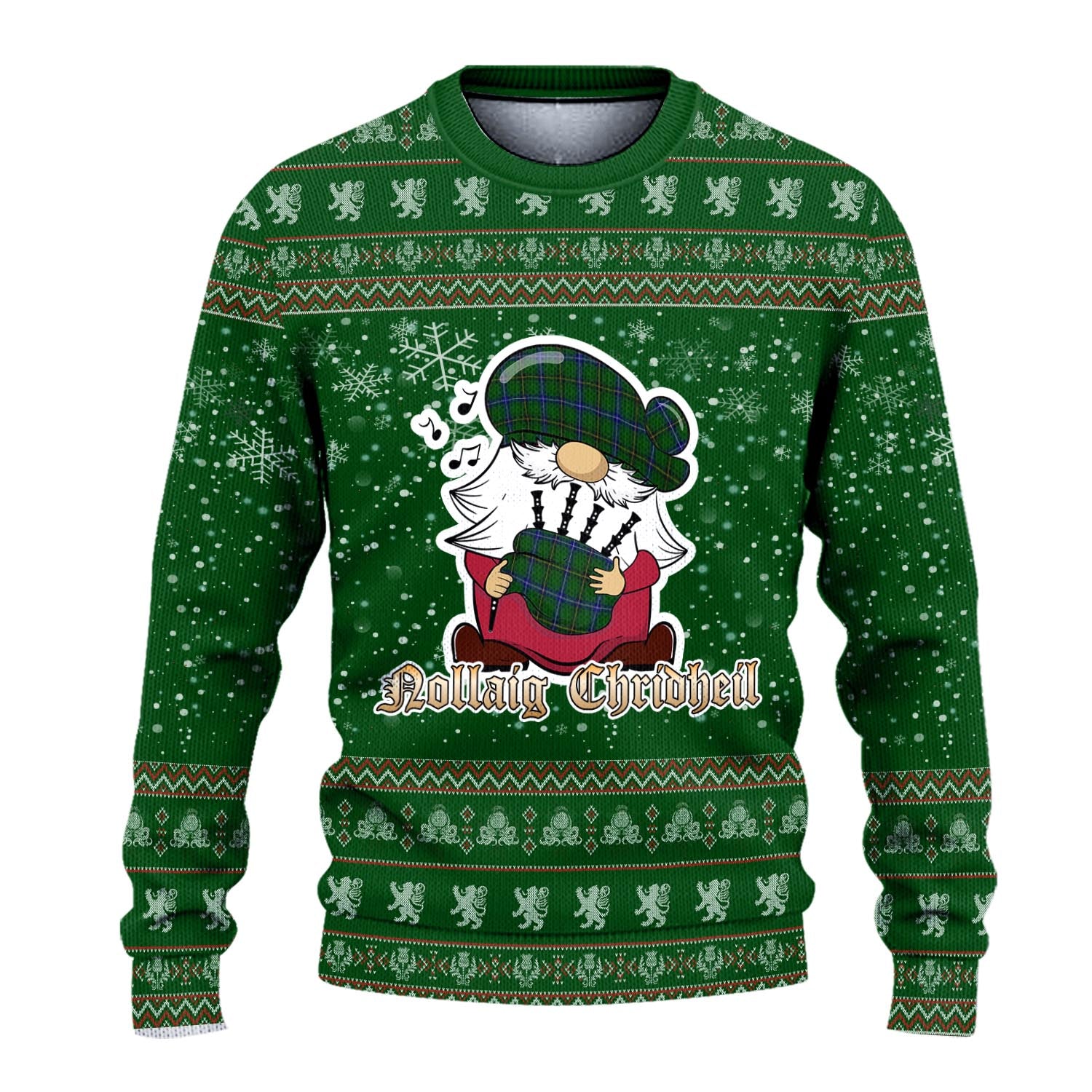 Henderson Modern Clan Christmas Family Knitted Sweater with Funny Gnome Playing Bagpipes - Tartanvibesclothing