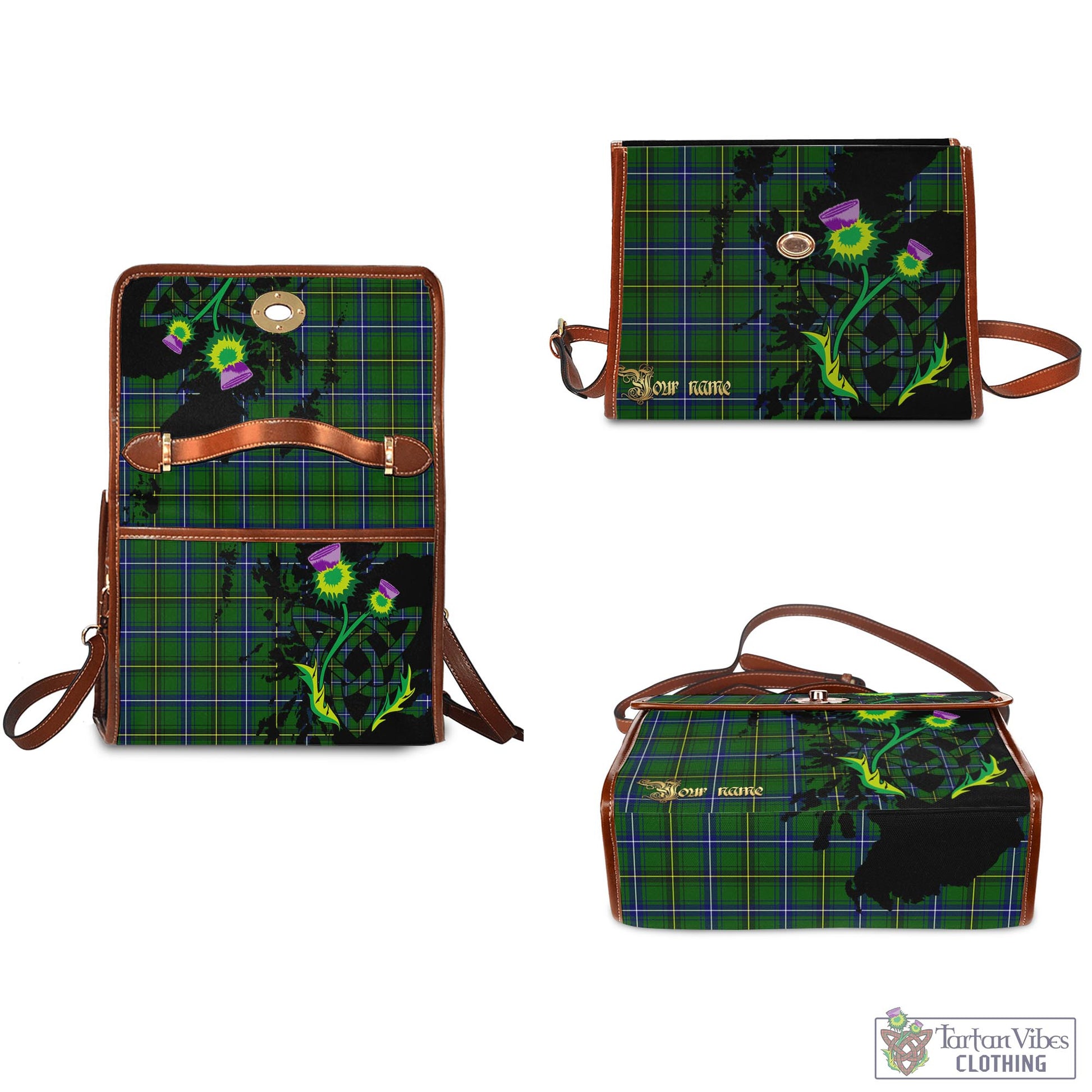 Tartan Vibes Clothing Henderson Modern Tartan Waterproof Canvas Bag with Scotland Map and Thistle Celtic Accents