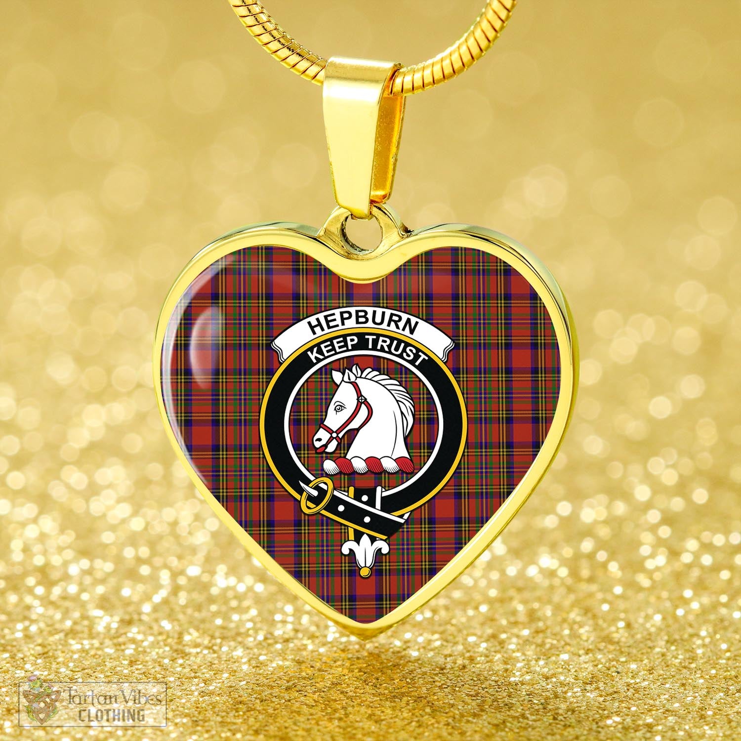 Tartan Vibes Clothing Hepburn Tartan Heart Necklace with Family Crest