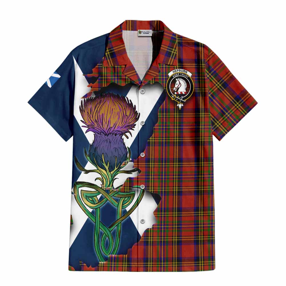 Hepburn Tartan Family Crest Hawaiian Shirt Scottish Thistle Celtic Inspired Kid - Tartan Vibes Clothing