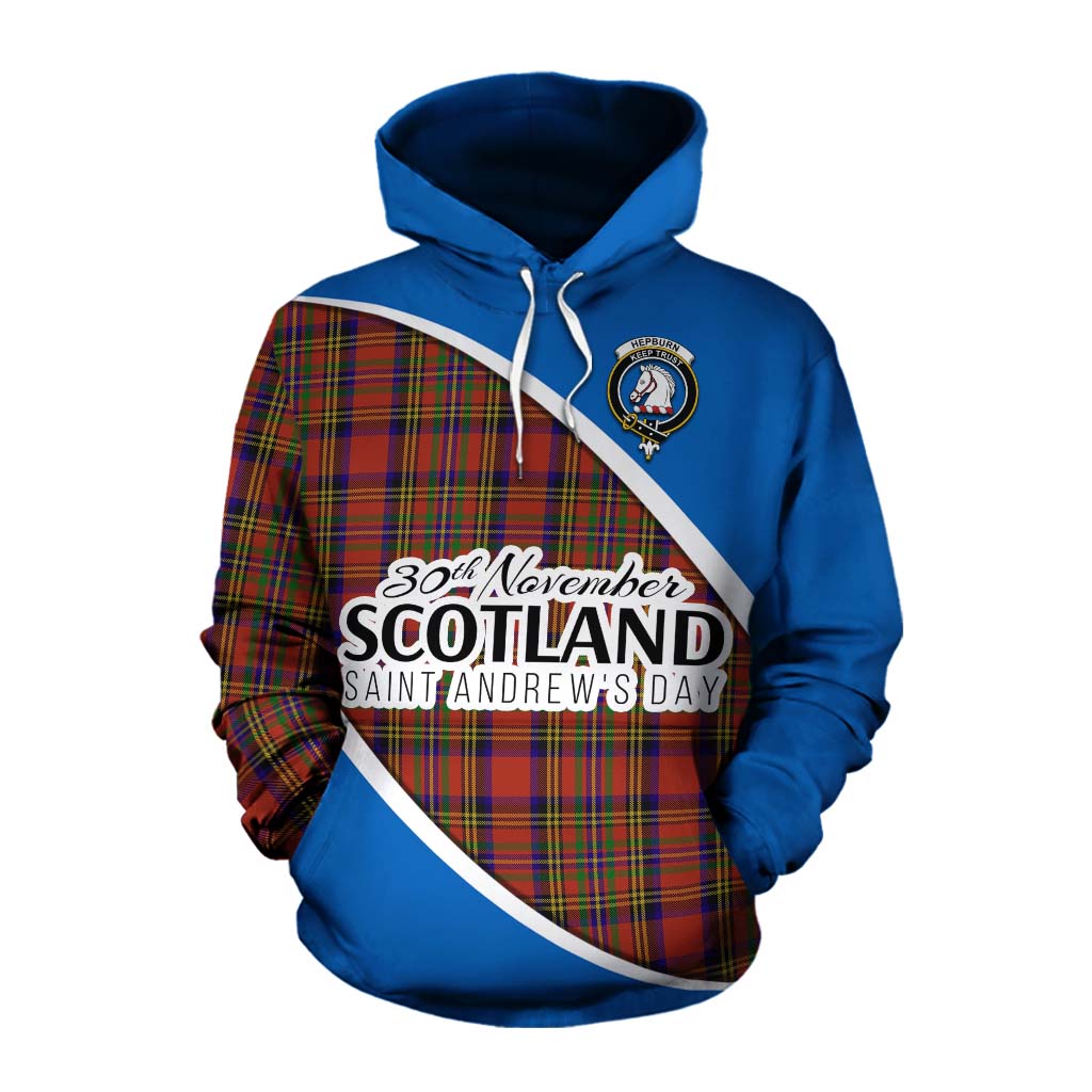 Tartan Vibes Clothing Hepburn Family Crest Tartan Cotton Hoodie Celebrate Saint Andrew's Day in Style