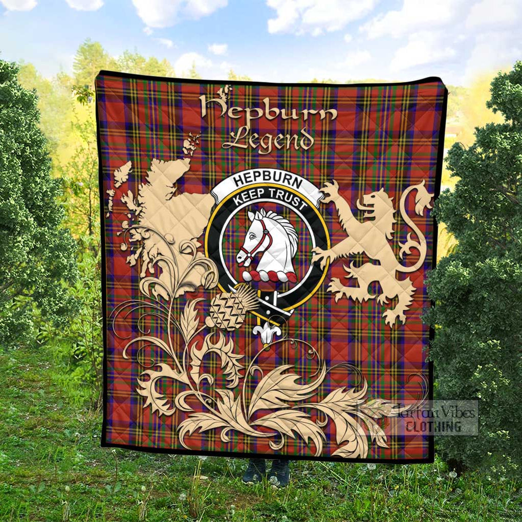 Tartan Vibes Clothing Hepburn Tartan Quilt with Family Crest and Scottish Symbol Style