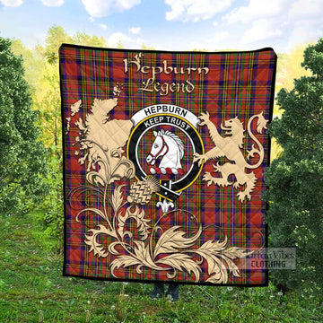 Hepburn Tartan Quilt with Family Crest and Scottish Symbol Style