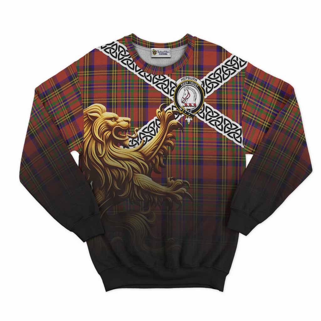 Hepburn Crest Tartan Sweatshirt with Golden Lion Emblem Celtic Style Unisex - Tartan Vibes Clothing
