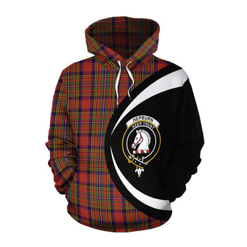 Hepburn Tartan Cotton Hoodie with Family Crest Circle Style