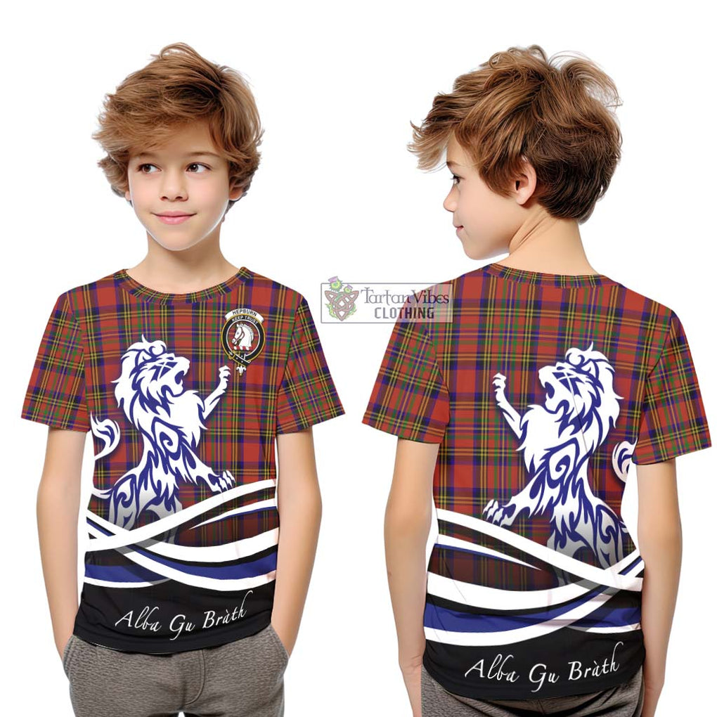 Hepburn Tartan Kid T-Shirt with Alba Gu Brath Regal Lion Emblem Youth XL Size14 - Tartan Vibes Clothing