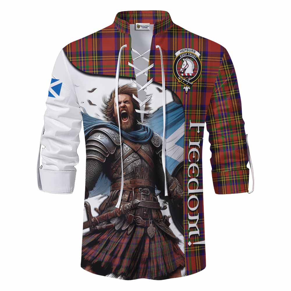 Tartan Vibes Clothing Hepburn Crest Tartan Ghillie Kilt Shirt Inspired by the Freedom of Scottish Warrior