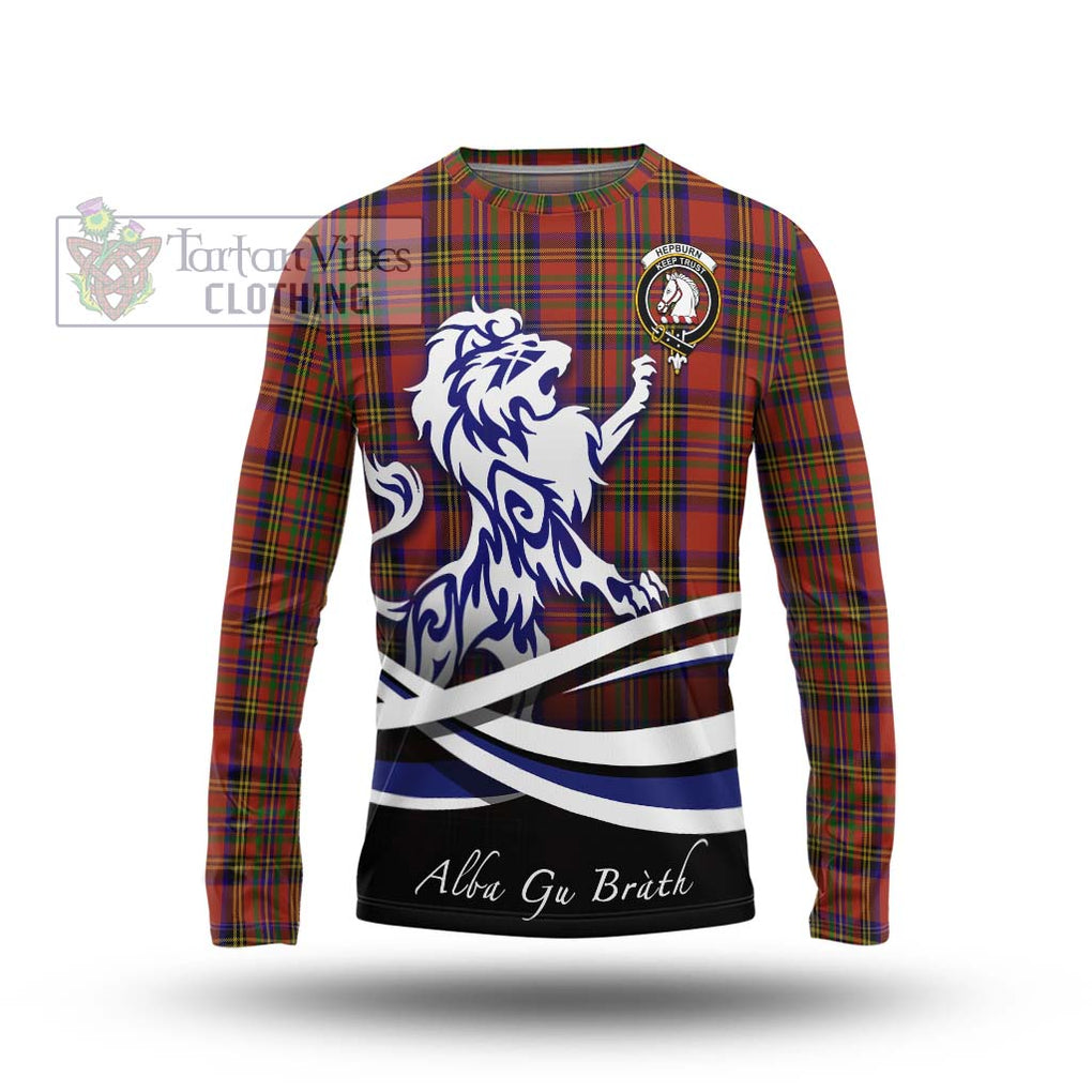 Hepburn Tartan Long Sleeve T-Shirt with Alba Gu Brath Regal Lion Emblem Unisex - Tartanvibesclothing Shop