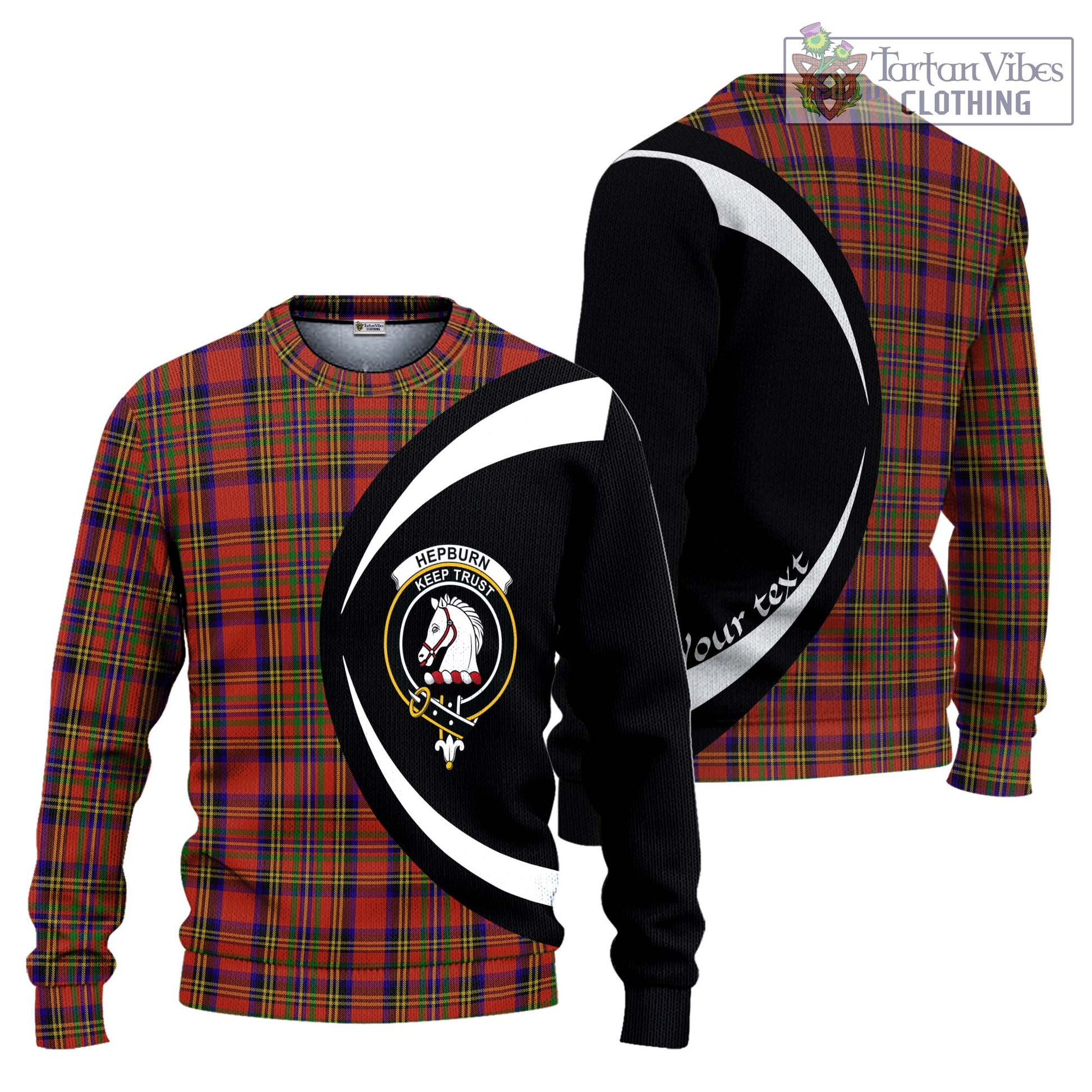 Hepburn Tartan Ugly Sweater with Family Crest Circle Style Unisex - Tartan Vibes Clothing