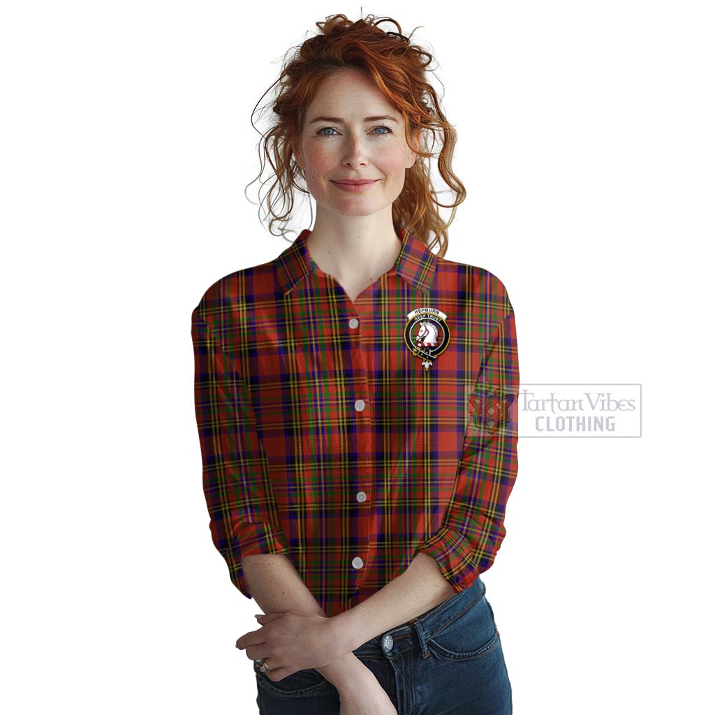 Tartan Vibes Clothing Hepburn Tartan Women's Casual Shirt with Family Crest Celtic Skull Style