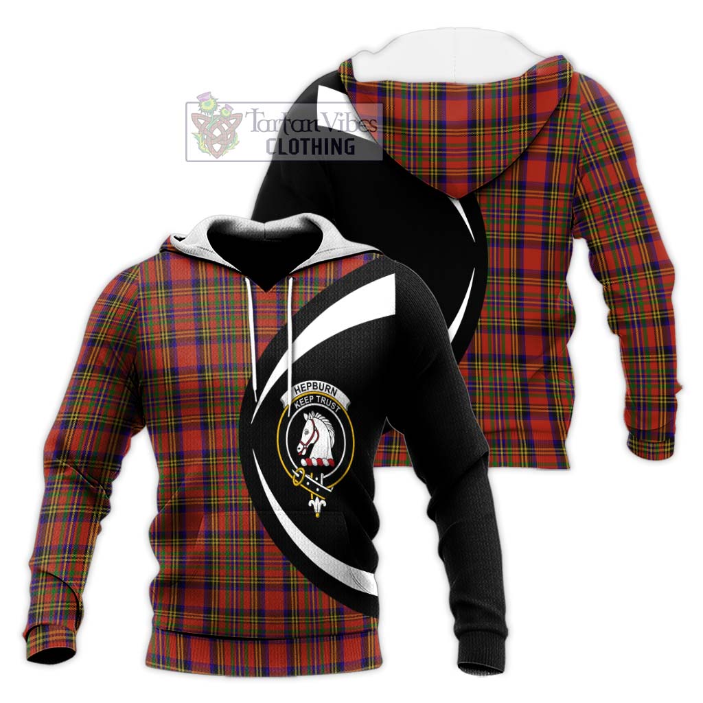 Hepburn Tartan Knitted Hoodie with Family Crest Circle Style Unisex Knitted Pullover Hoodie - Tartan Vibes Clothing