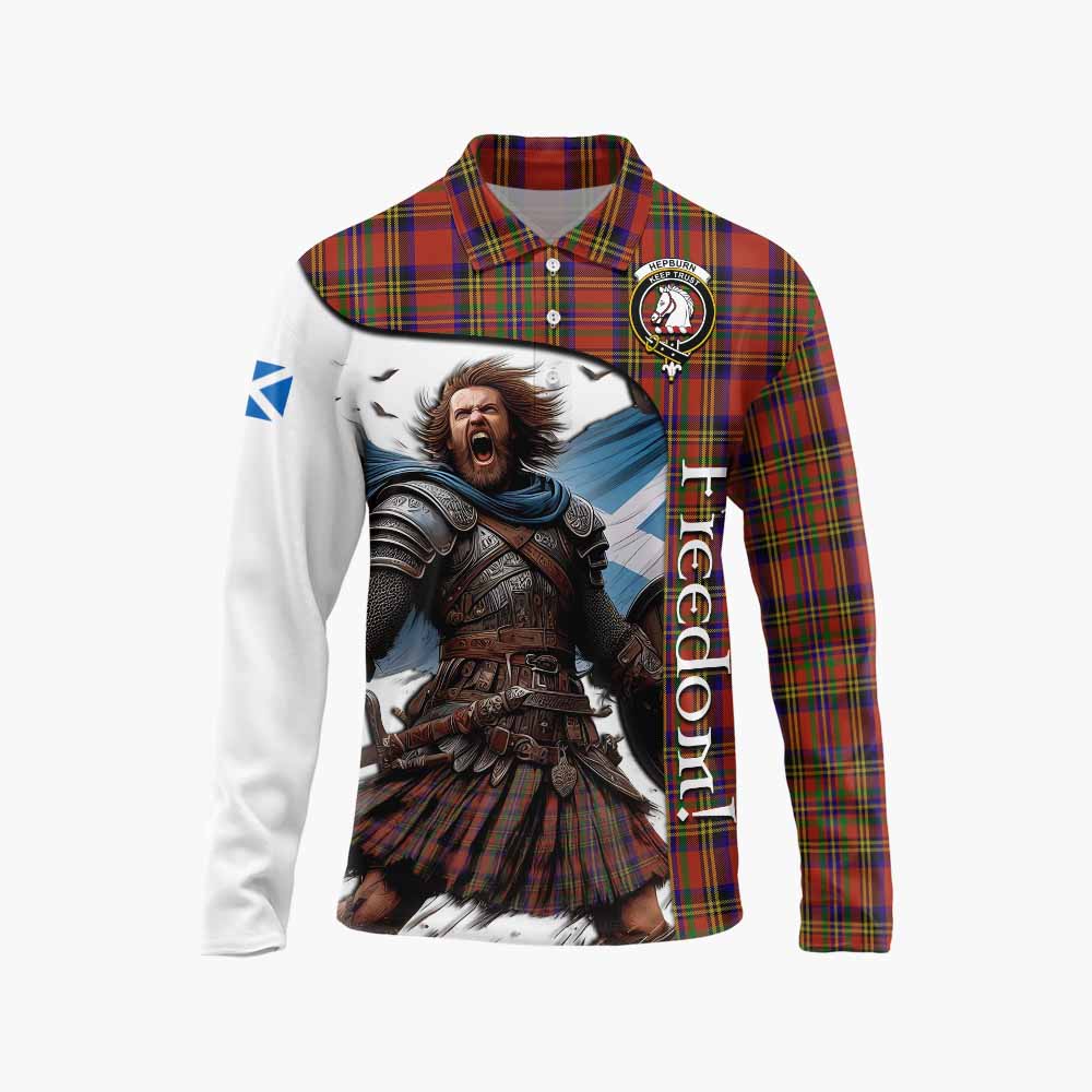 Tartan Vibes Clothing Hepburn Crest Tartan Long Sleeve Polo Shirt Inspired by the Freedom of Scottish Warrior