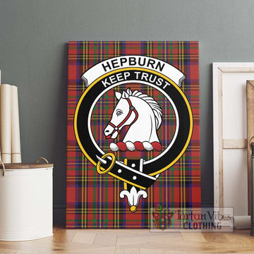 Hepburn Tartan Canvas Print Wall Art with Family Crest