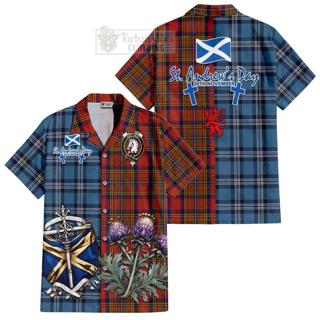 Tartan Vibes Clothing Hepburn Tartan Short Sleeve Button Shirt Happy St. Andrew's Day Half Tartan Style