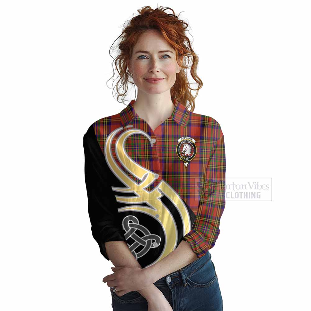 Tartan Vibes Clothing Hepburn Tartan Women's Casual Shirt with Family Crest and Celtic Symbol Style