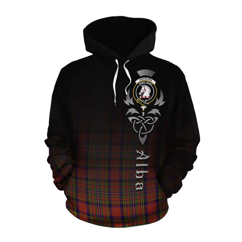 Tartan Vibes Clothing Hepburn Tartan Cotton Hoodie Featuring Alba Gu Brath Family Crest Celtic Inspired