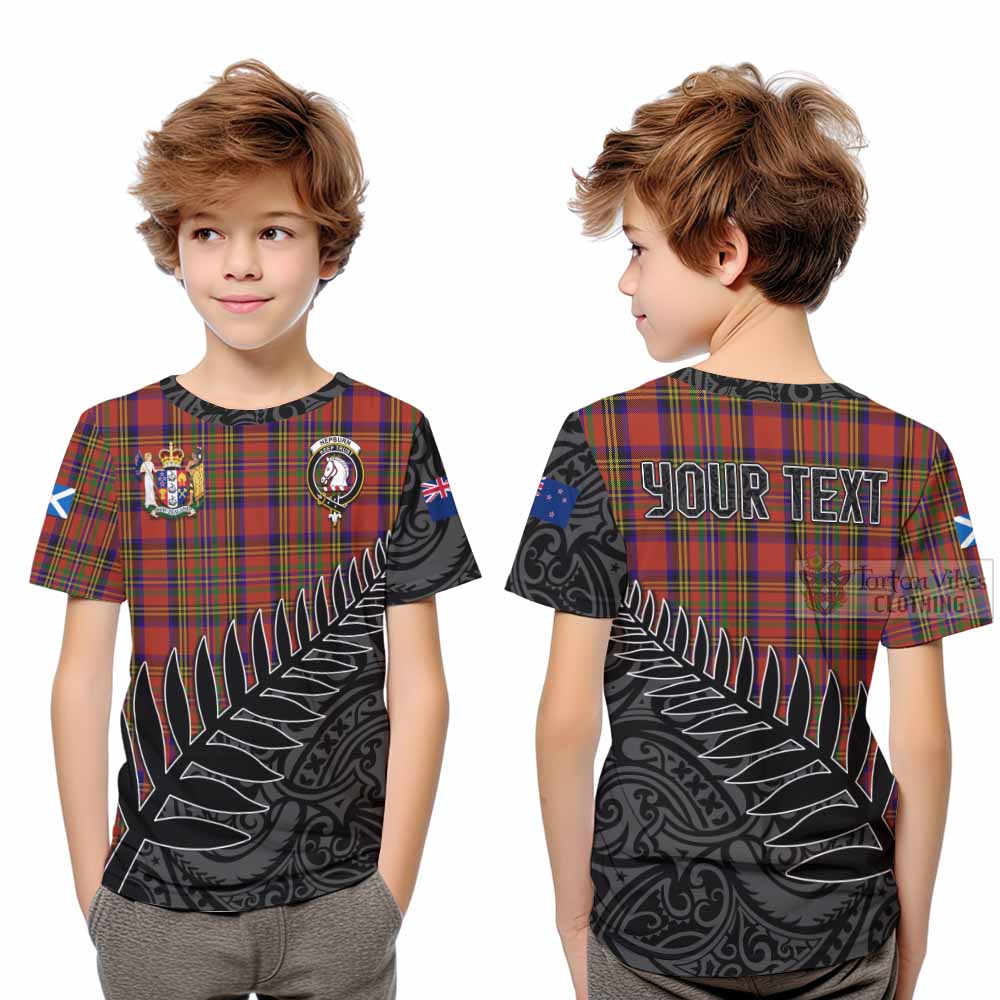 Tartan Vibes Clothing Hepburn Crest Tartan Kid T-Shirt with New Zealand Silver Fern Half Style