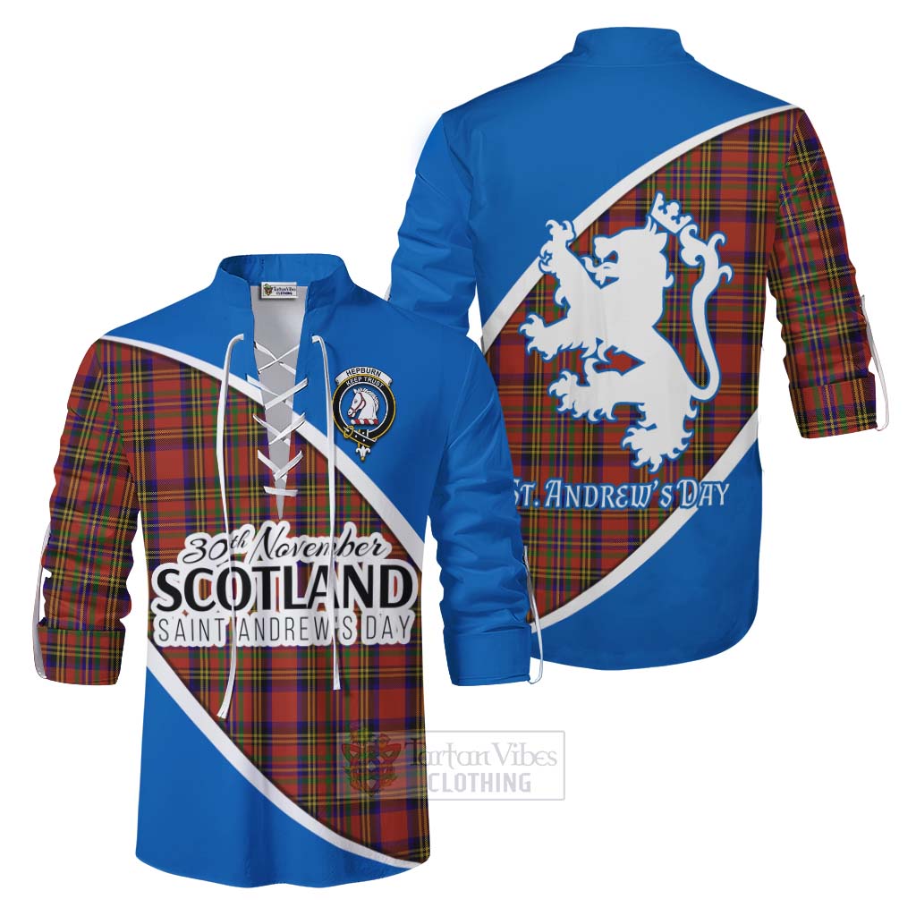 Tartan Vibes Clothing Hepburn Family Crest Tartan Ghillie Kilt Shirt Celebrate Saint Andrew's Day in Style