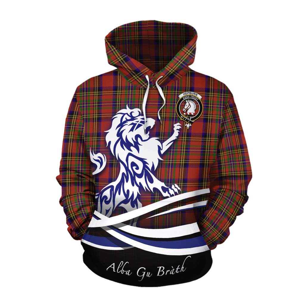 Tartan Vibes Clothing Hepburn Tartan Cotton Hoodie with Alba Gu Brath Regal Lion Emblem