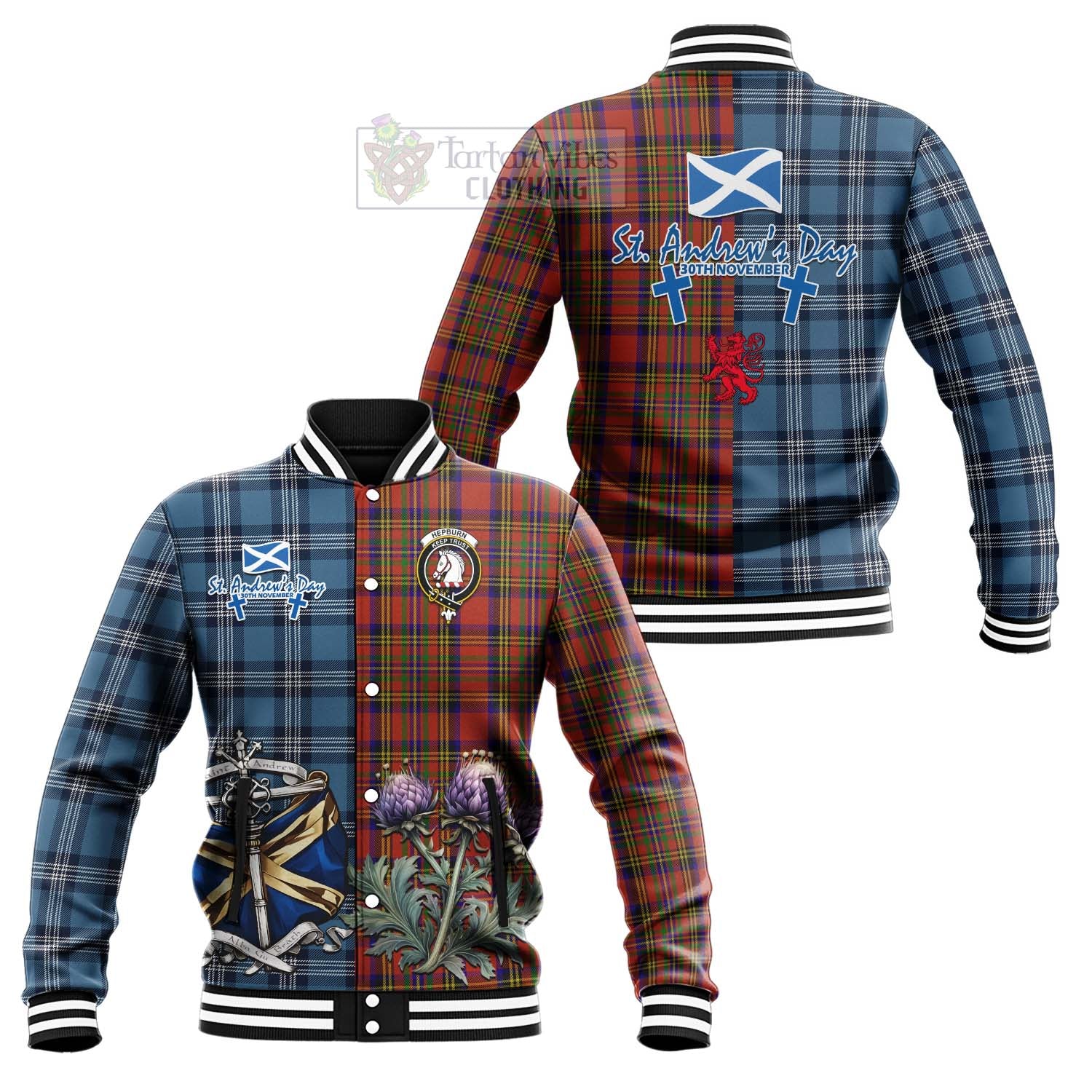 Tartan Vibes Clothing Hepburn Tartan Baseball Jacket Happy St. Andrew's Day Half Tartan Style