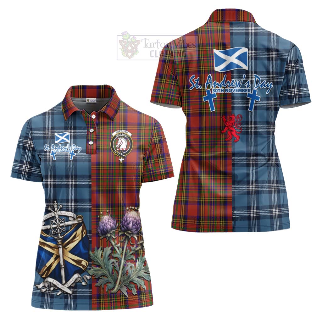 Tartan Vibes Clothing Hepburn Tartan Women's Polo Shirt Happy St. Andrew's Day Half Tartan Style