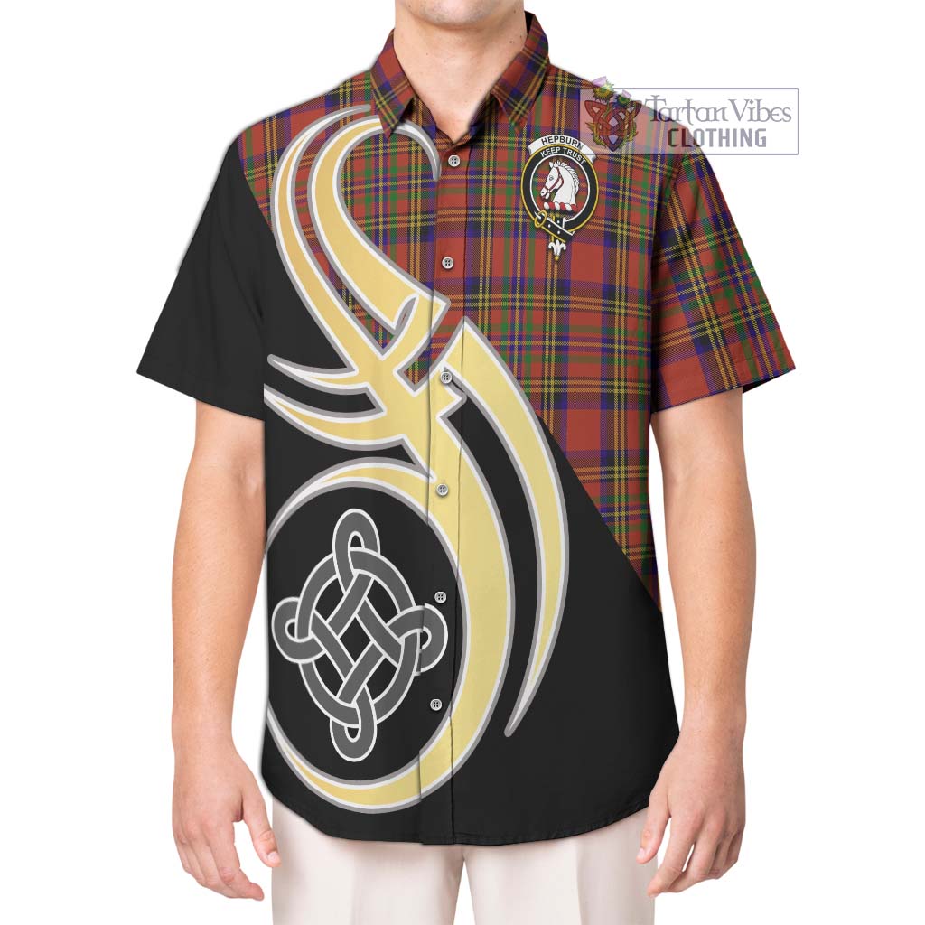 Hepburn Tartan Short Sleeve Button Shirt with Family Crest and Celtic Symbol Style Kid - Tartan Vibes Clothing