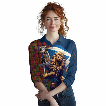 Hepburn Tartan Family Crest Women's Casual Shirt with Scottish Majestic Lion