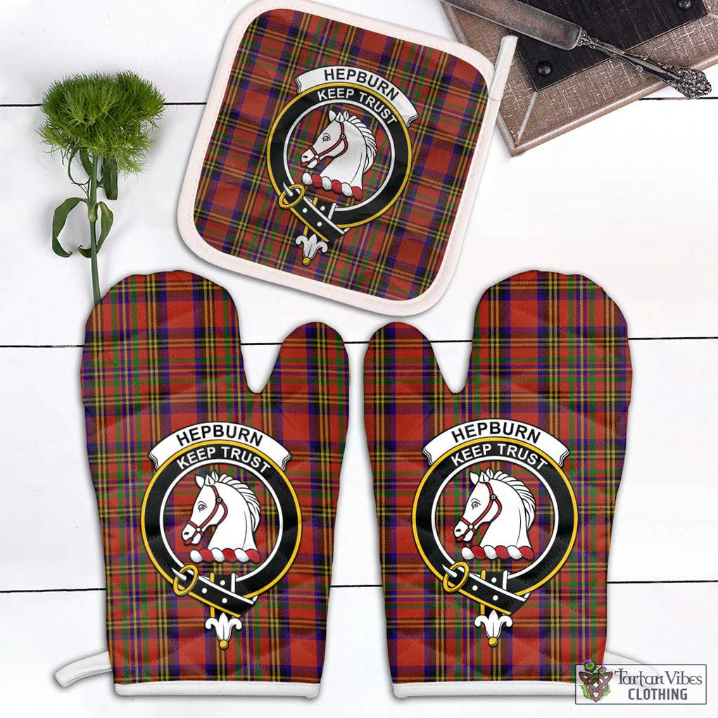 Hepburn Tartan Combo Oven Mitt & Pot-Holder with Family Crest White - Tartan Vibes Clothing
