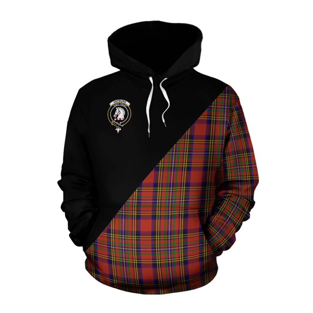 Tartan Vibes Clothing Hepburn Tartan Cotton Hoodie with Family Crest and Military Logo Style