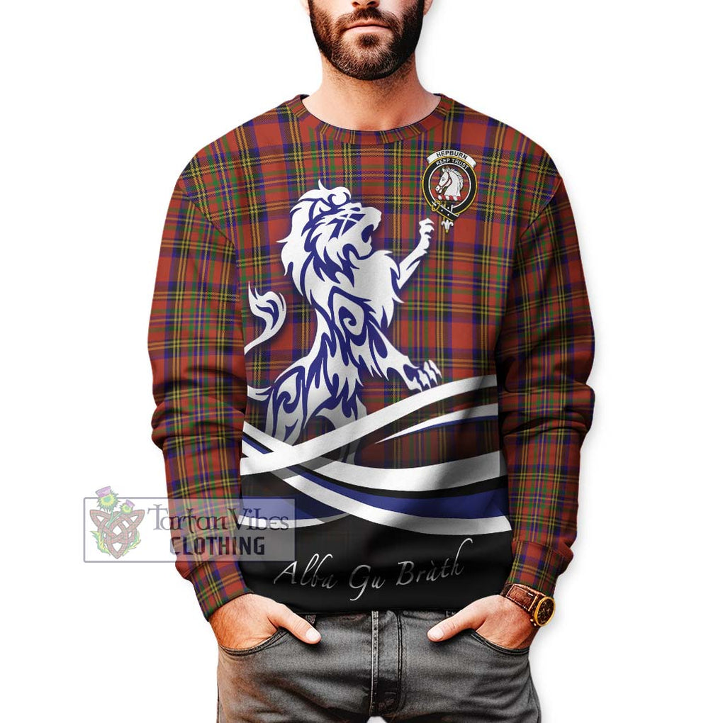 Hepburn Tartan Sweatshirt with Alba Gu Brath Regal Lion Emblem Unisex - Tartanvibesclothing Shop