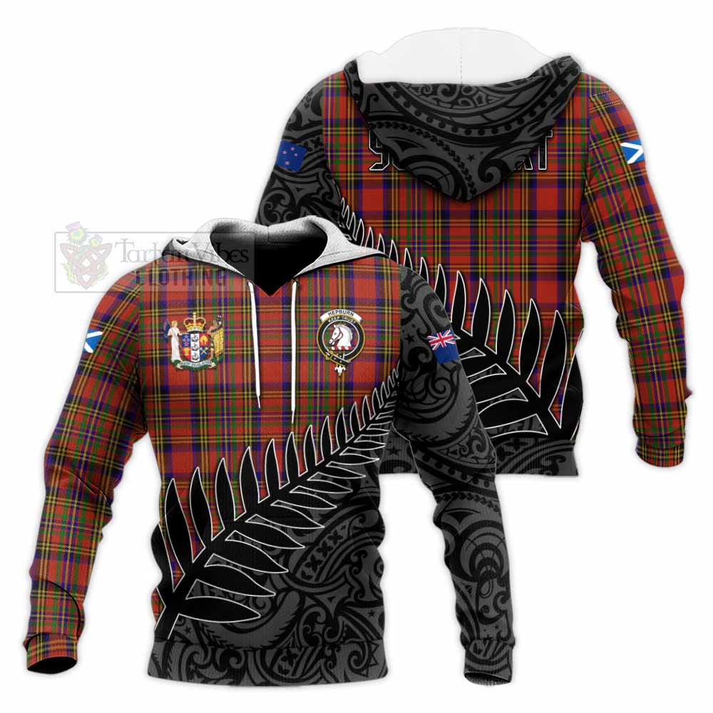 Tartan Vibes Clothing Hepburn Crest Tartan Knitted Hoodie with New Zealand Silver Fern Half Style