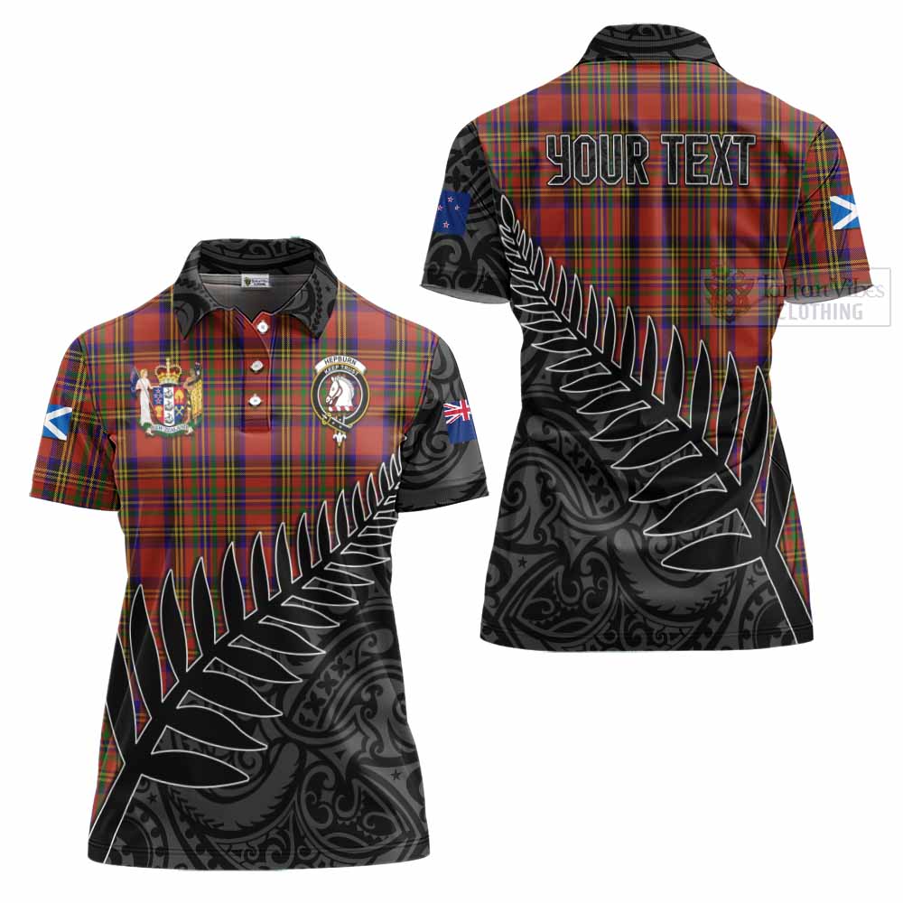 Tartan Vibes Clothing Hepburn Crest Tartan Women's Polo Shirt with New Zealand Silver Fern Half Style