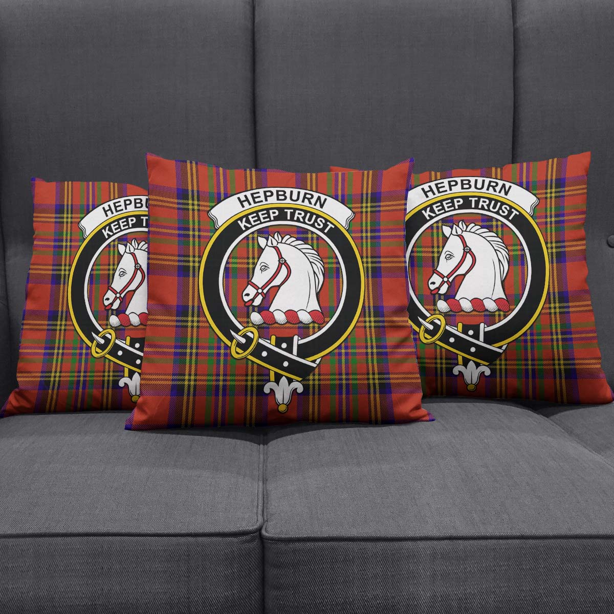 Hepburn Tartan Pillow Cover with Family Crest Square Pillow Cover - Tartanvibesclothing