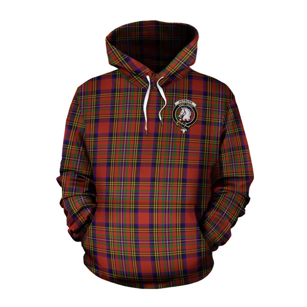 Tartan Vibes Clothing Hepburn Tartan Cotton Hoodie with Family Crest Celtic Skull Style