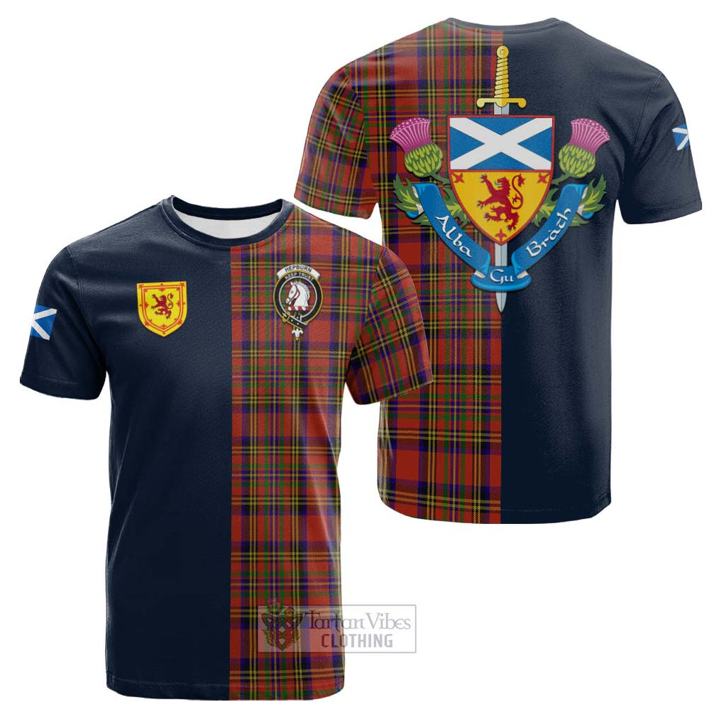 Tartan Vibes Clothing Hepburn Tartan Cotton T-shirt with Scottish Lion Royal Arm Half Style