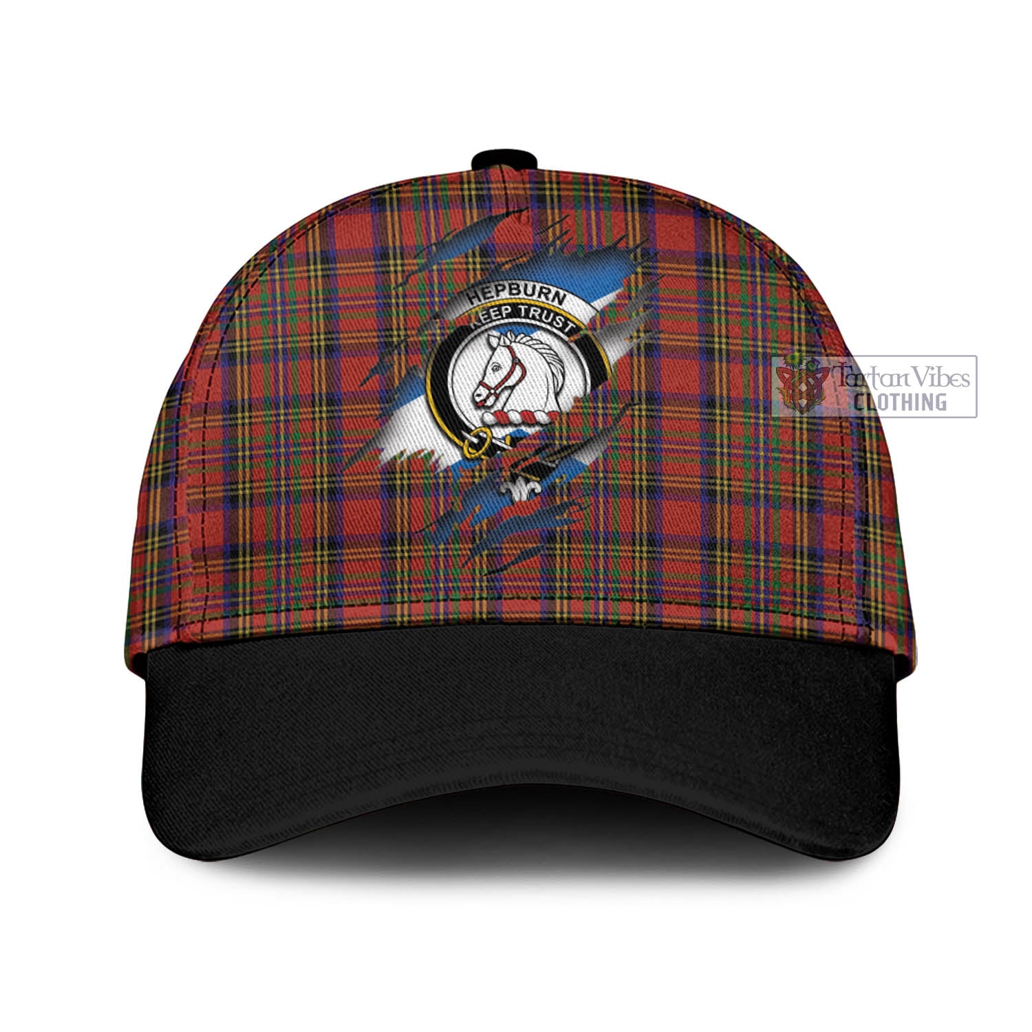 Tartan Vibes Clothing Hepburn Tartan Classic Cap with Family Crest In Me Style