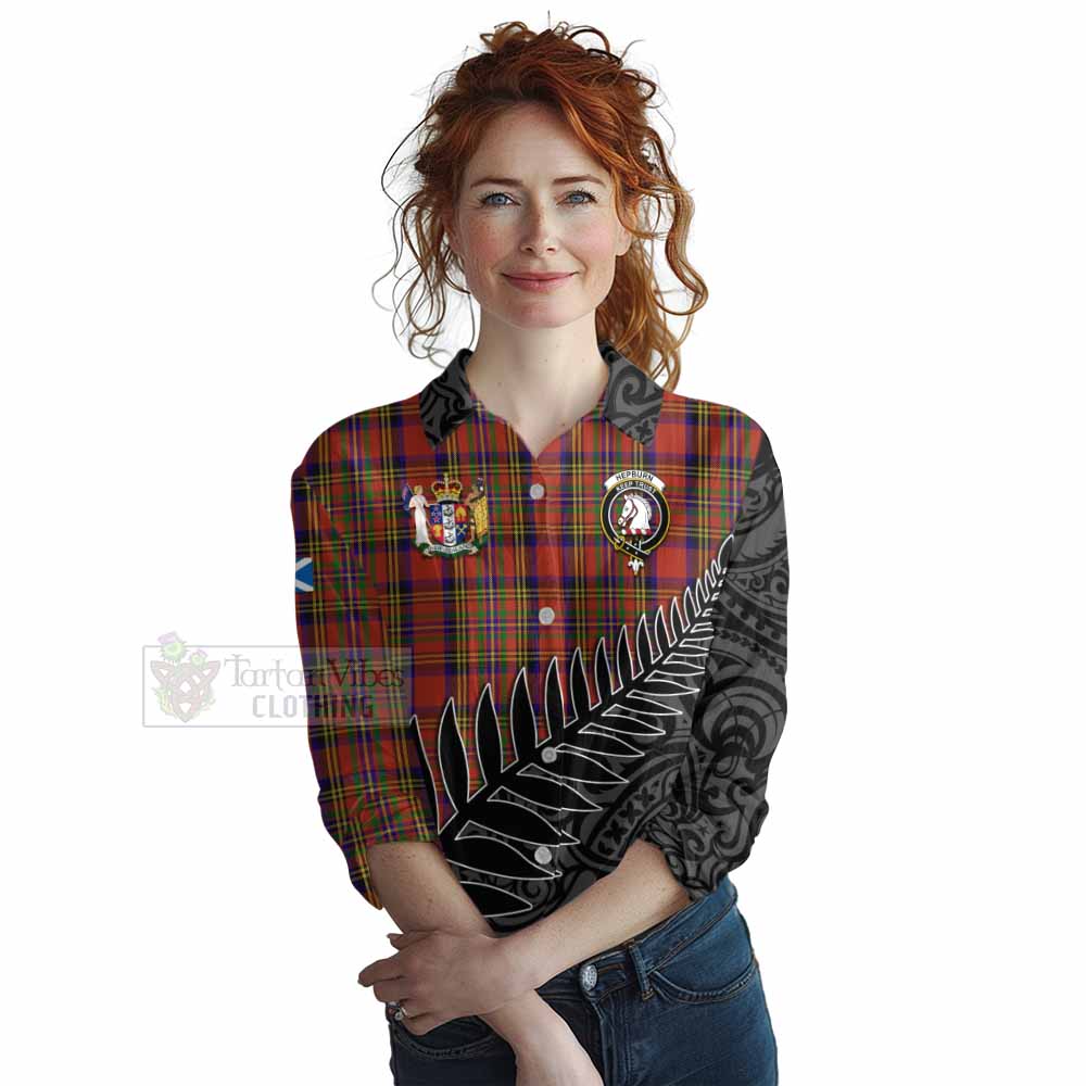 Tartan Vibes Clothing Hepburn Crest Tartan Women's Casual Shirt with New Zealand Silver Fern Half Style