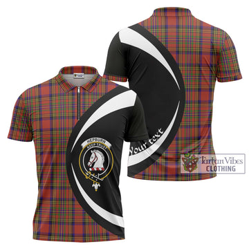 Hepburn Tartan Zipper Polo Shirt with Family Crest Circle Style