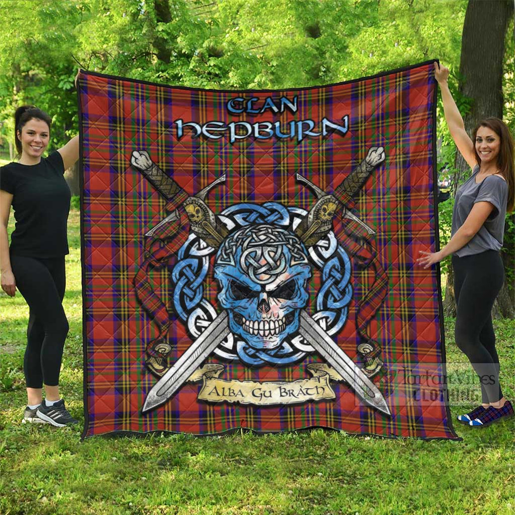 Tartan Vibes Clothing Hepburn Tartan Quilt with Celtic Skull Alba Gu Brath Style