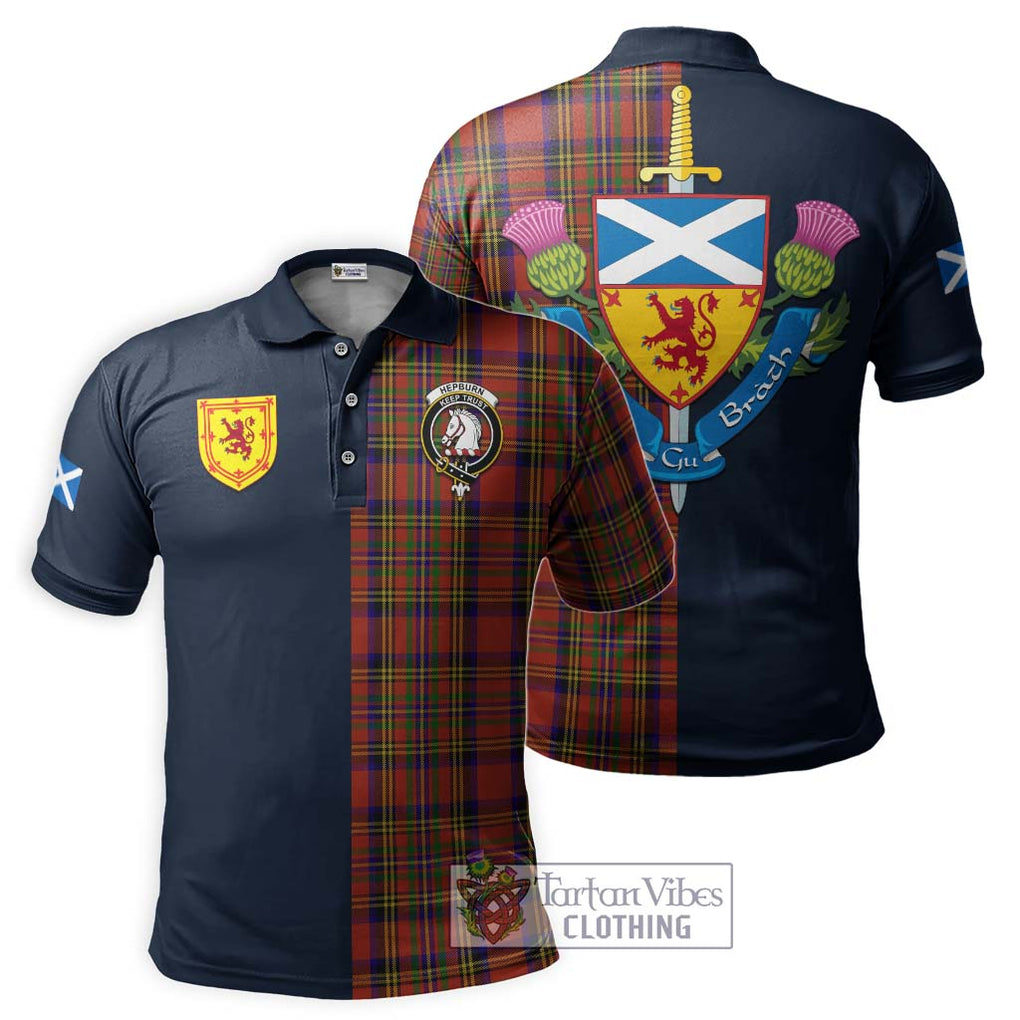 Hepburn Tartan Polo Shirt Alba with Scottish Lion Royal Arm Half Style Kid - Tartan Vibes Clothing